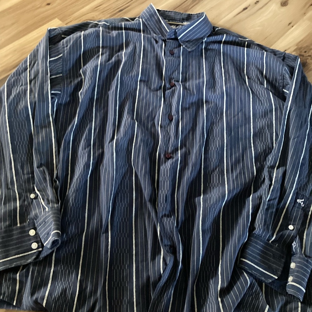 Attitude Mens blue white button long sleeve shirt 5 XL